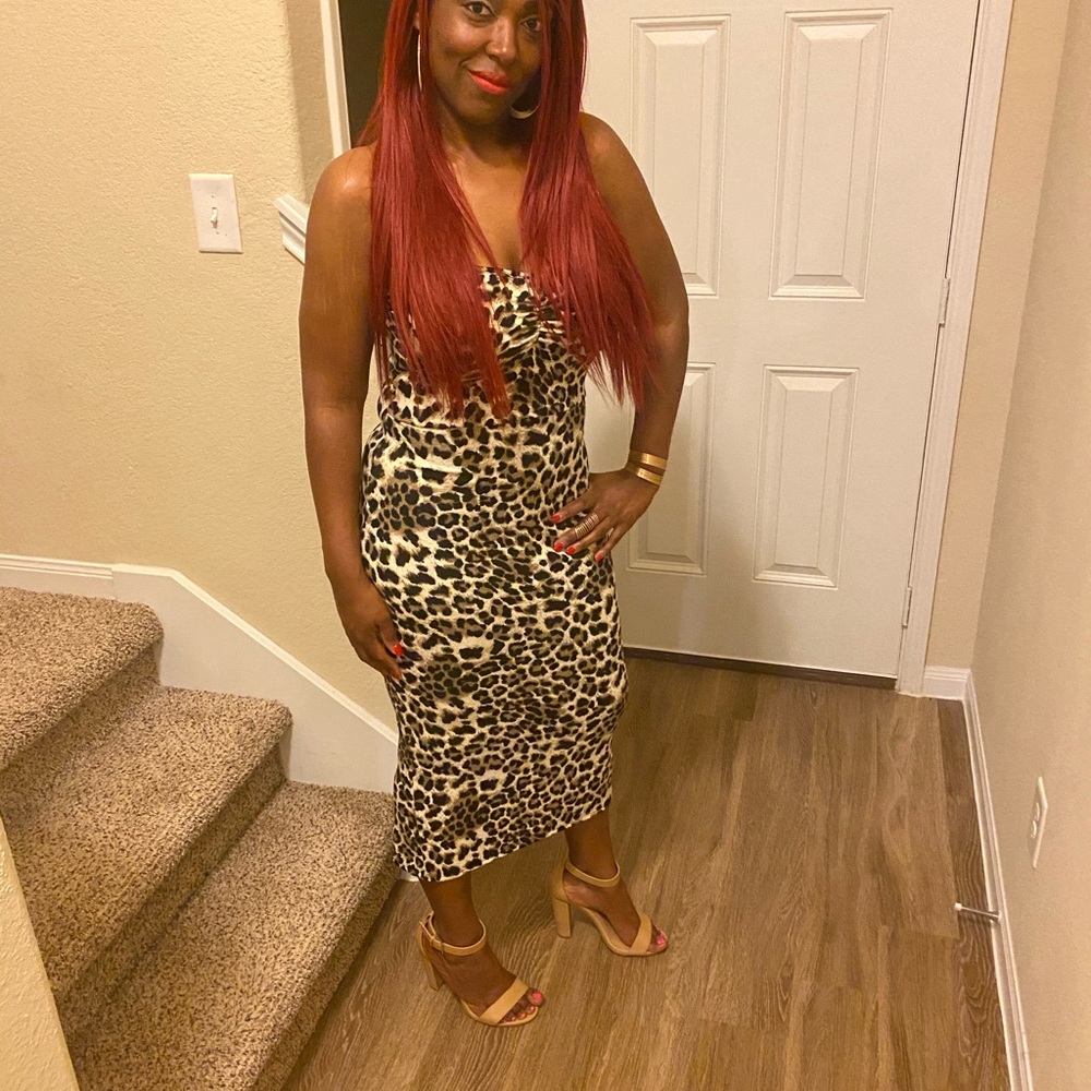 Leopard Print Midi Tube Dress with Back Slit